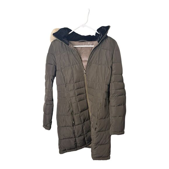 Calvin Klein Womens Faux Fur Trim Hooded Full Zipper Puffer Jacket Brown Size S - Picture 4 of 9